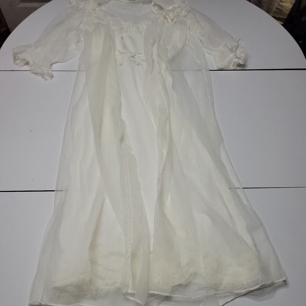 CAPRI Originals Robe Slip Set Womens Small Dress Cream Sleeveless Lace Butterfly